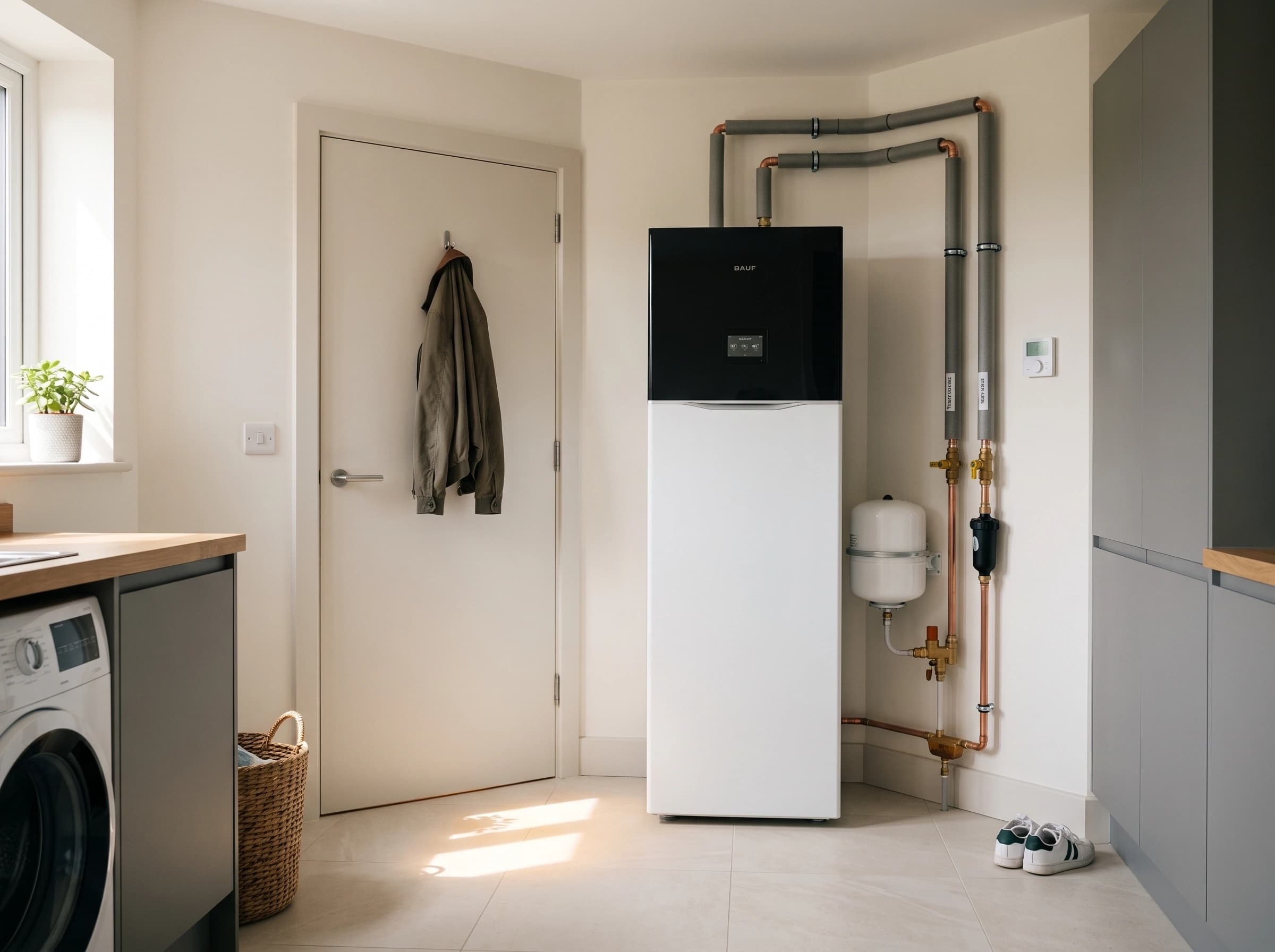 All-in-One binnenzuil in een bijkeuken, naast een deuropening
